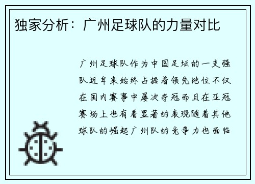 独家分析：广州足球队的力量对比